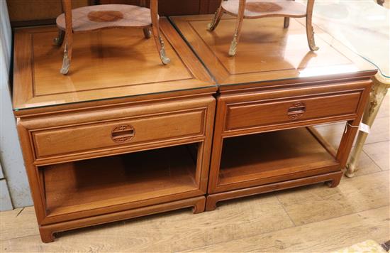 A pair of Chinese hardwood square topped lamp tables W.61cm